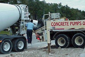 First truck arrives to start unloading concrete.