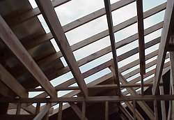 This picture shows the initial roof decking that has been installed.
