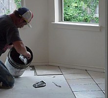 applying mortar,